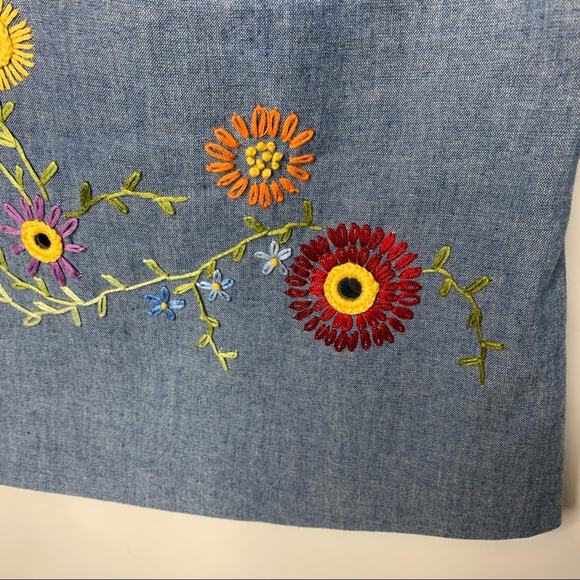 Chambray Embroidered Floral Shell Tank Fitted Sz 8 - Picture 8 of 9